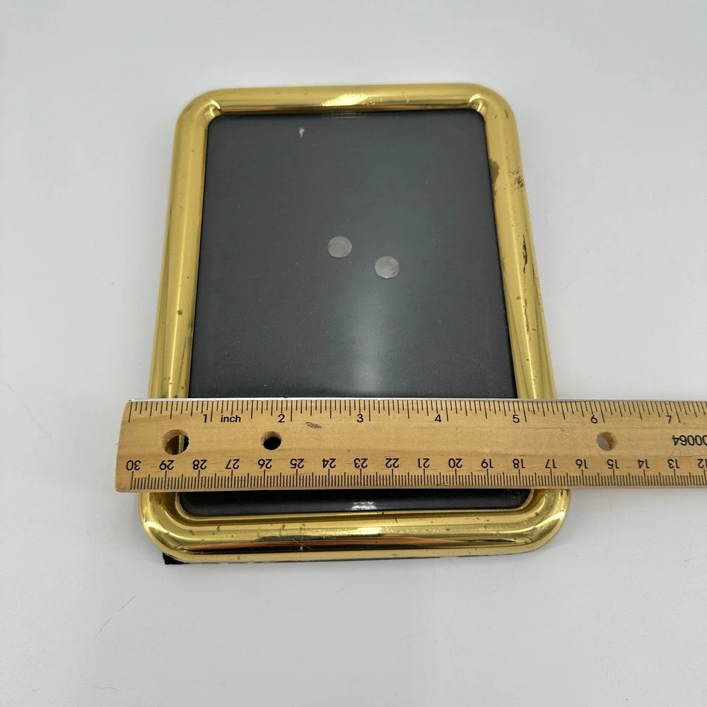Vintage Gold Tone Metal Rounded 5x7 Picture Frame Velvet Easel Back